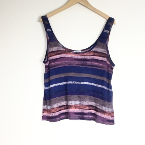 Splendid Semi-Sheer Multicolor Streak Scoop Neck Relaxed Tank Top Medium - Picture 8 of 12